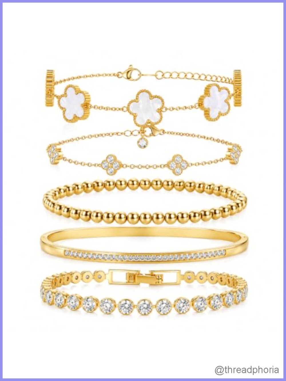 18K Gold Plated Clover Bracelet Set Women Four Leaf Lucky Stackable Adjustable